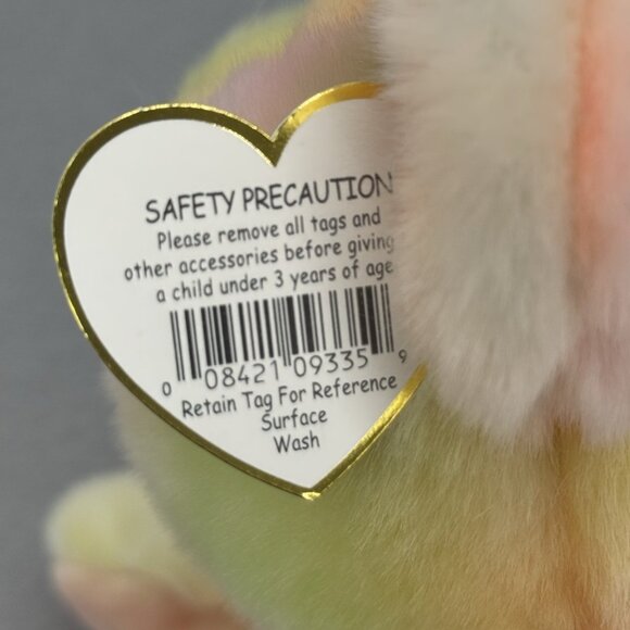 Vintage TY Beanie Buddies Peace Bear Tie Dye Pastel 1999 Embroidered Emblem 14" - Picture 8 of 9